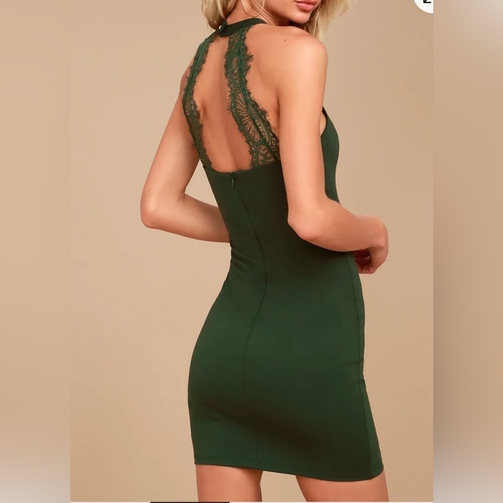 Lulus Forest Green Endlessly Alluring Lace Bodycon Dress Womens Sz Medium NWT